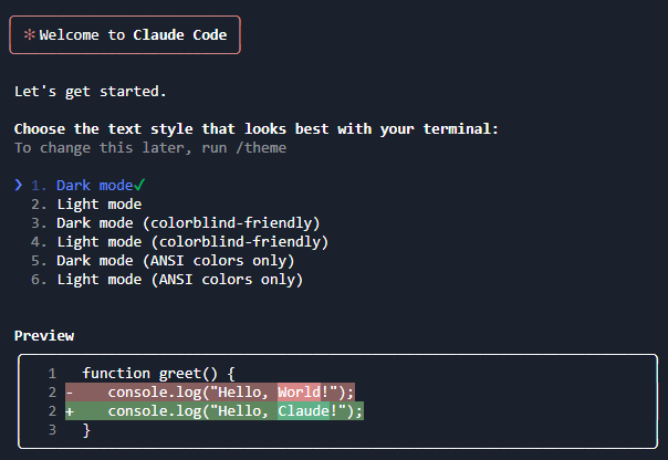 Claude theme selection